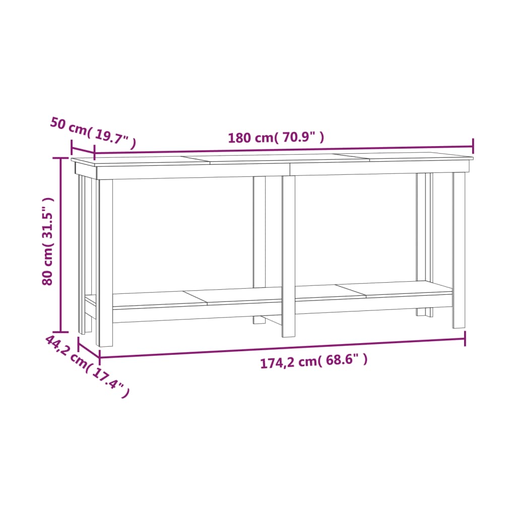 vidaXL Vinnubekkur Hvítur 180x50x80 cm Gegnheil Fura