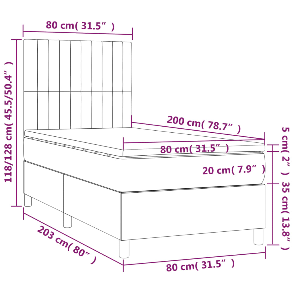 vidaXL Hólfað Springrúm með Dýnu Svart 80x200 cm Tauefni