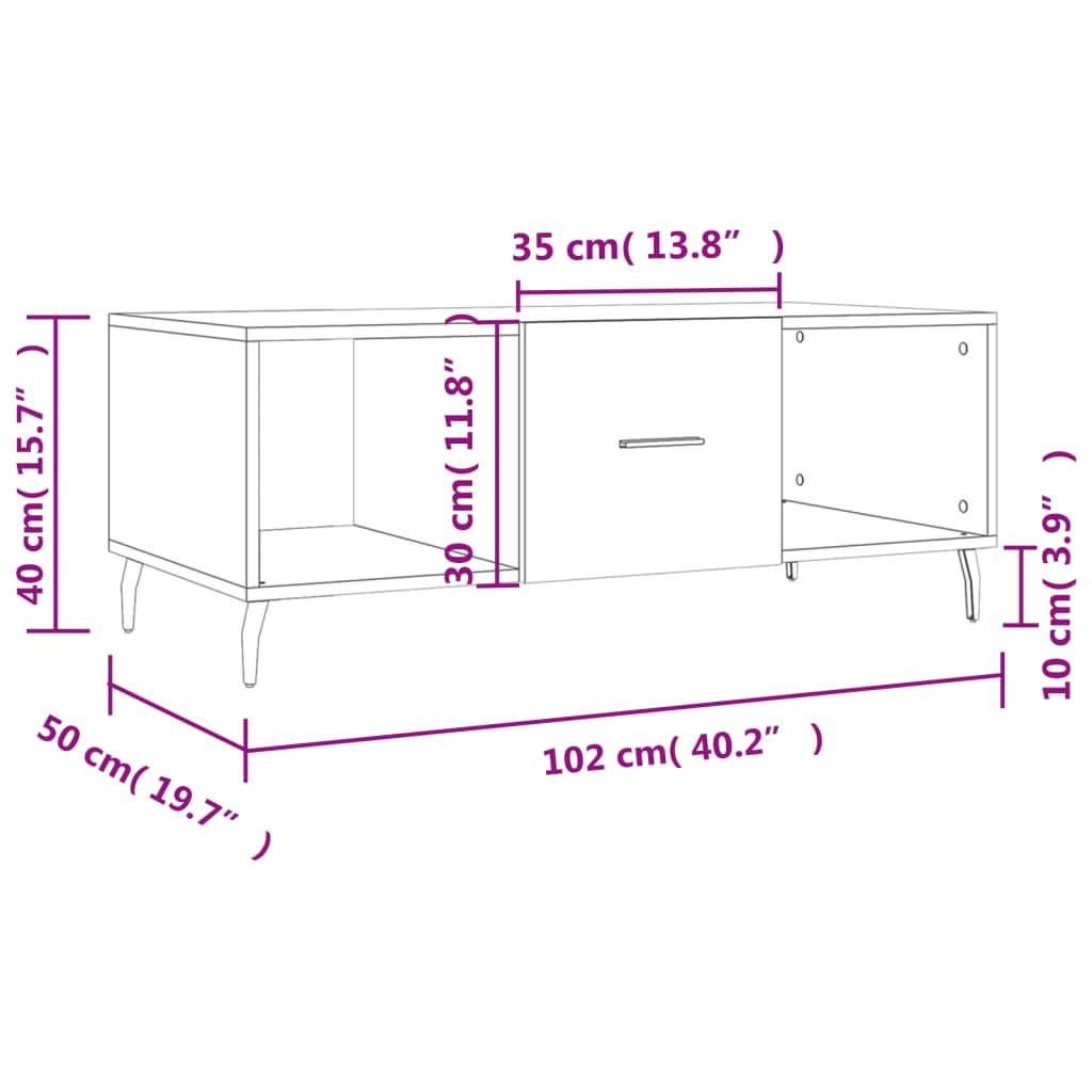 vidaXL Sófaborð Sonoma Eik 102x50x40 Samsettur Viður