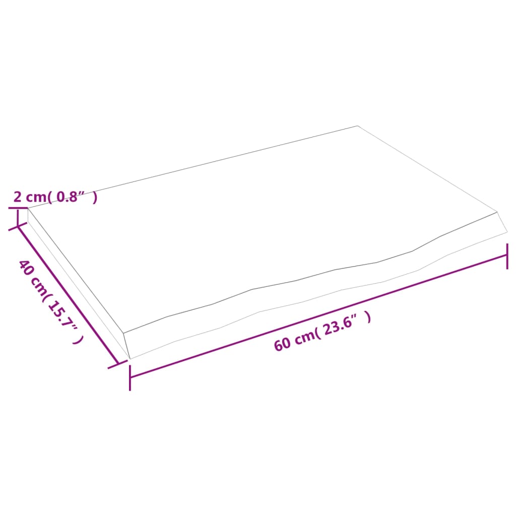 vidaXL Borðplata Dökkbrún 60x40x2 cm Meðhöndluð Gegnheil Eik