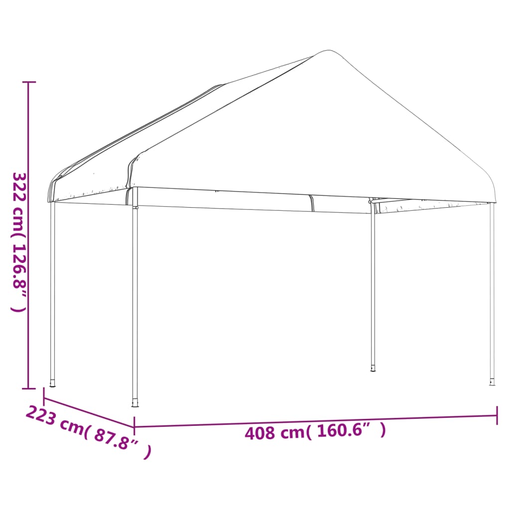 vidaXL Garðtjald með Þaki Hvítt 13,38x4,08x3,22 m Pólýetýlen