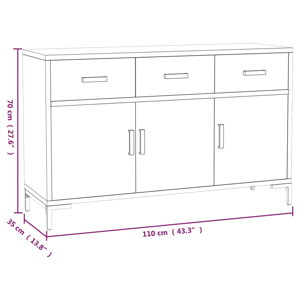 vidaXL Skenkur Svartur 110x35x70 cm Gegnheil Fura