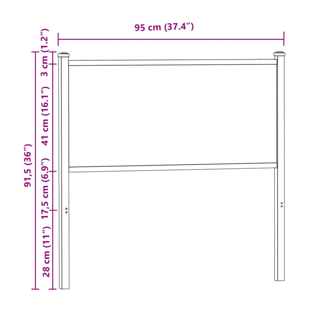 vidaXL Höfðagafl Reyktóna Eikarlitur 90 cm Samsettur Viður og Stál