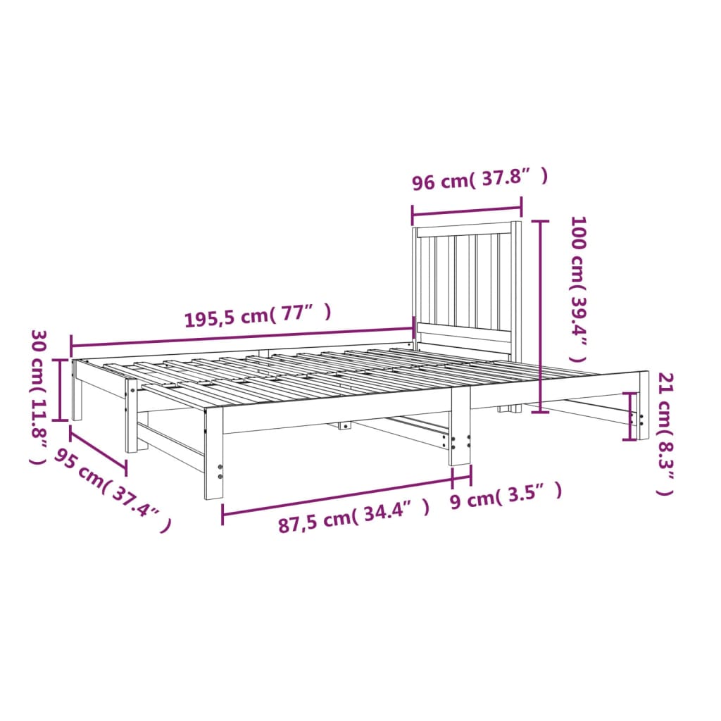 vidaXL Útdraganlegur Svefnsófi án Dýnu Hvítt 2x(90x190) cm