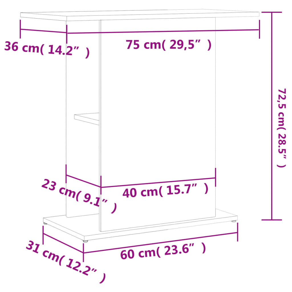 vidaXL Fiskabúrsstandur Grár Sonoma 75x36x72,5 cm Samsettur Viður