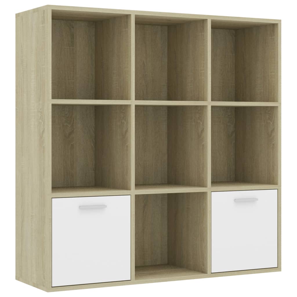 801121 vidaXL Book Cabinet White and Sonoma Oak 98x30x98 cm Chipboard