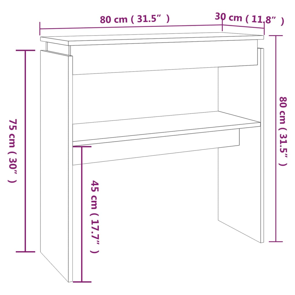 vidaXL Veggborð Grátt Sonoma 80x30x80 cm Samsettur Viður