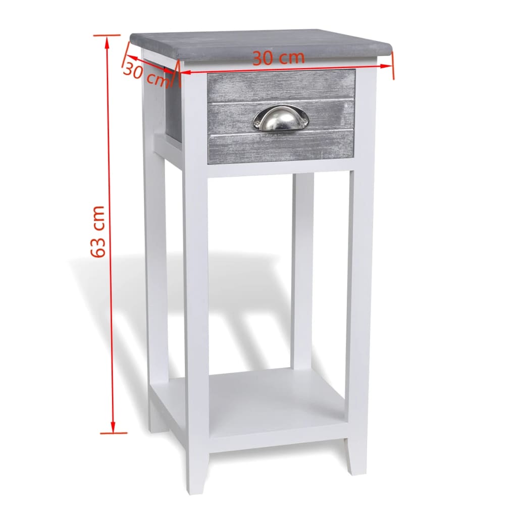 242038 vidaXL Nightstand with 1 Drawer Grey and White