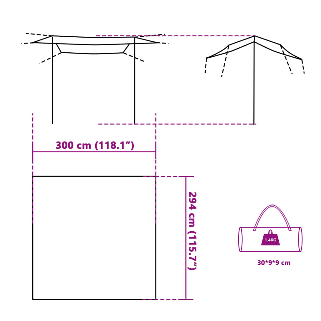 vidaXL Útileguskyggni Grátt og Appelsínugult 300x294 cm Vatnshelt