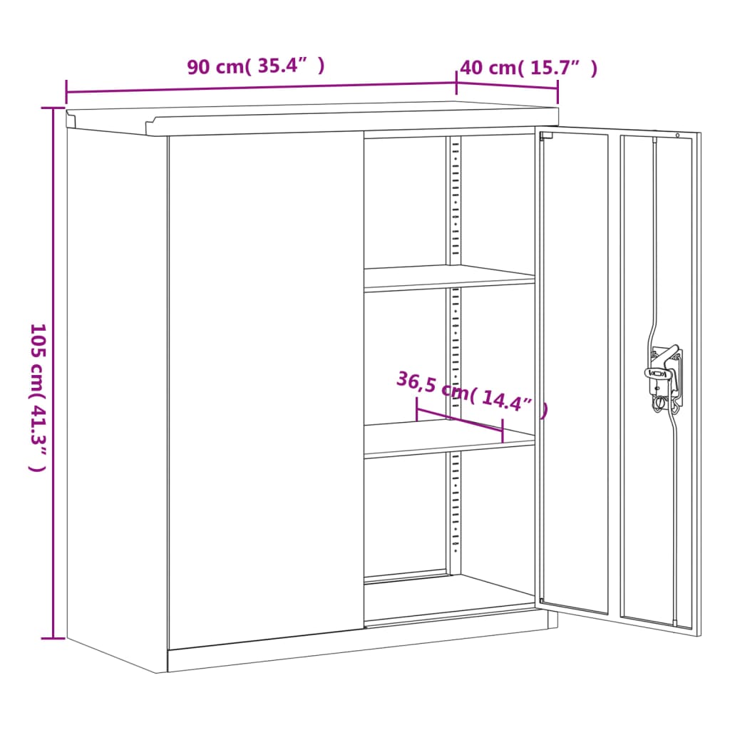 vidaXL Skjalaskápur Svartur 90x40x145 cm Stál