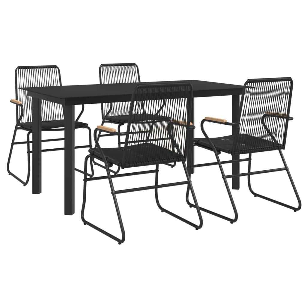 vidaXL 5 Parta Garðborðstofusett Svart PVC Rattan