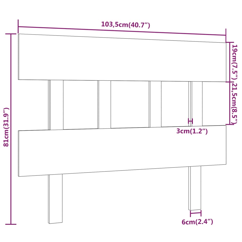 vidaXL Höfðagafl fyrir Rúm Svartur 103,5x3x81 cm Gegnheil Fura