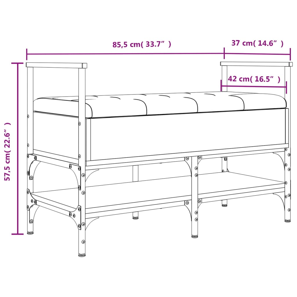 vidaXL Skóbekkur Gráir Sonoma Eik 85,5x42x57,5 cm Samsettur Viður