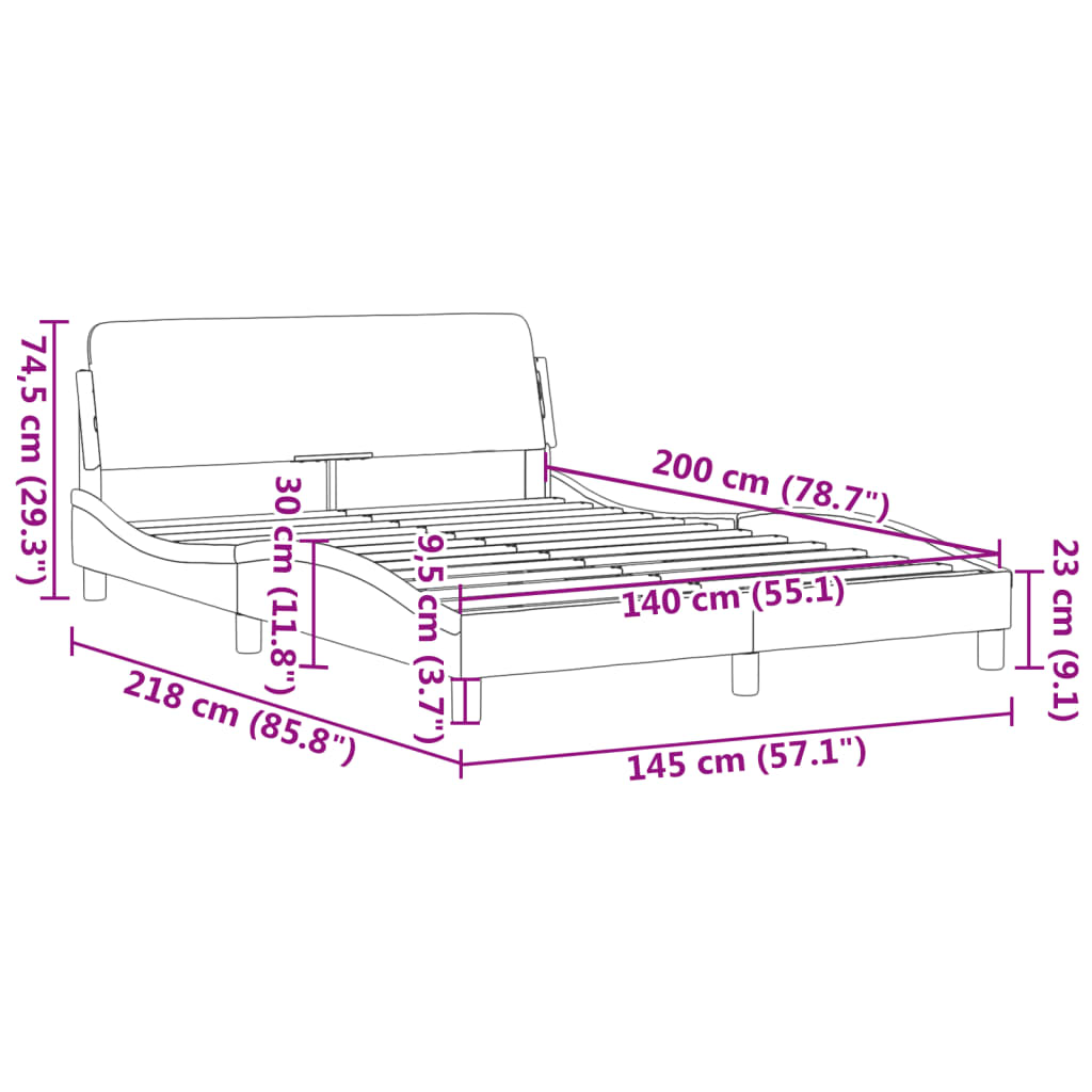 vidaXL Rúmgrind með Höfuðgafli Svört 140x200 cm Flauel