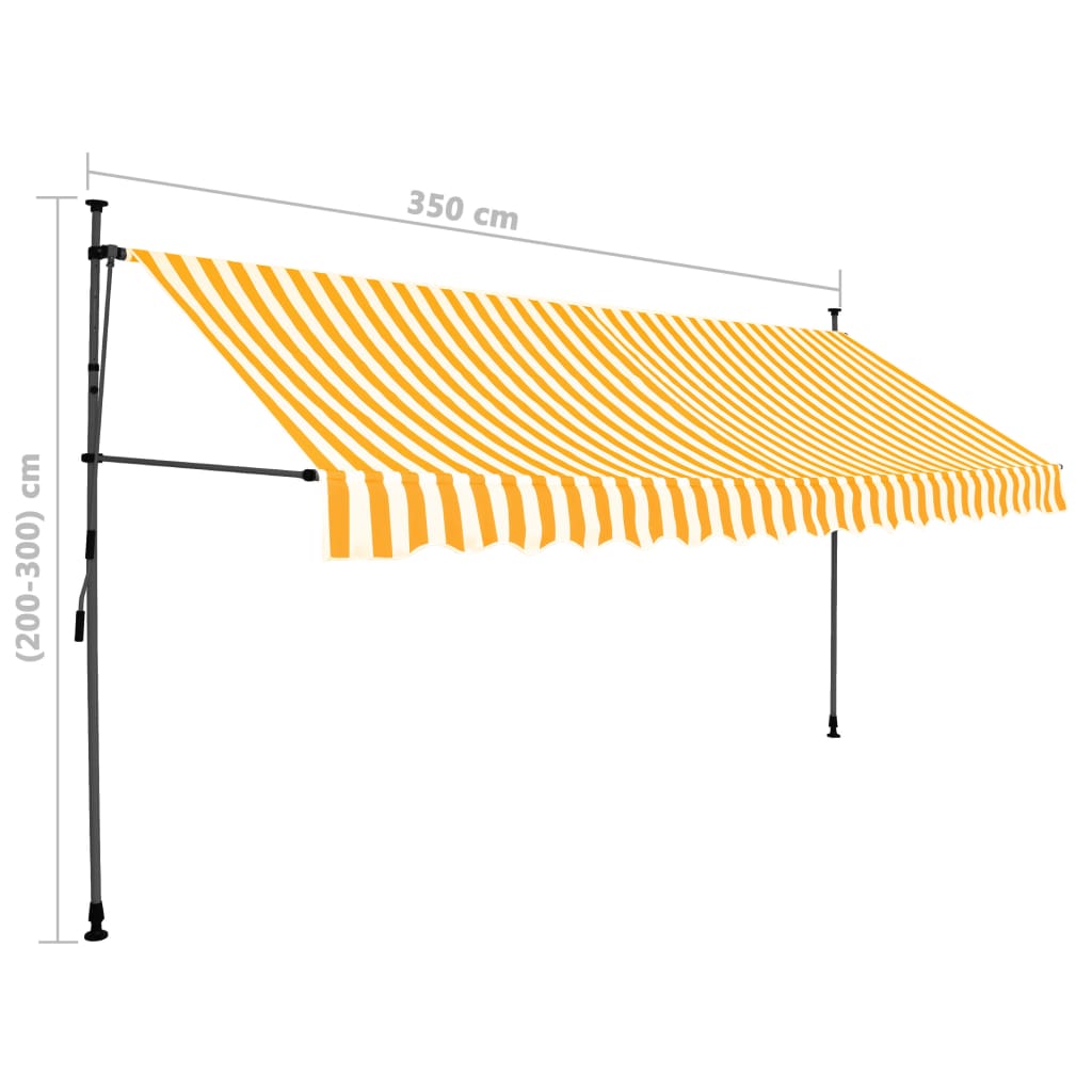 vidaXL Handvirk Útdraganleg Markísa með LED 350 cm Hvít og Appelsínugul