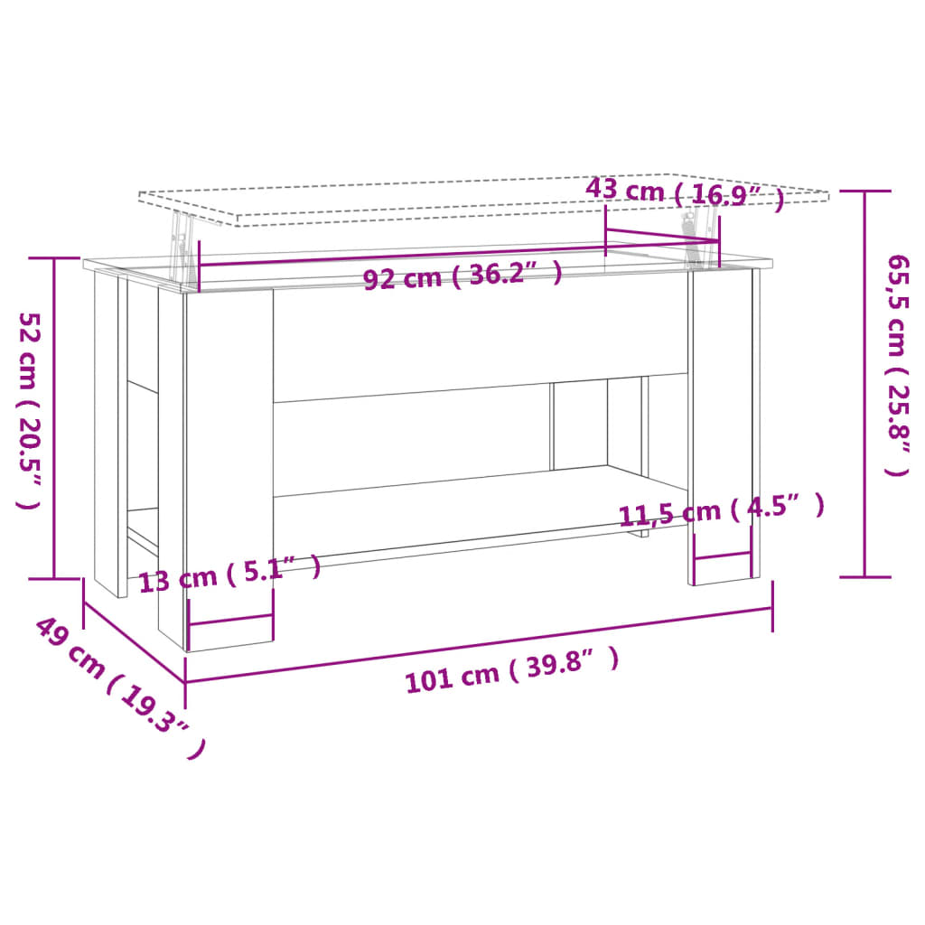 vidaXL Sófaborð Steypugrátt 101x49x52 cm Samsettur Viður