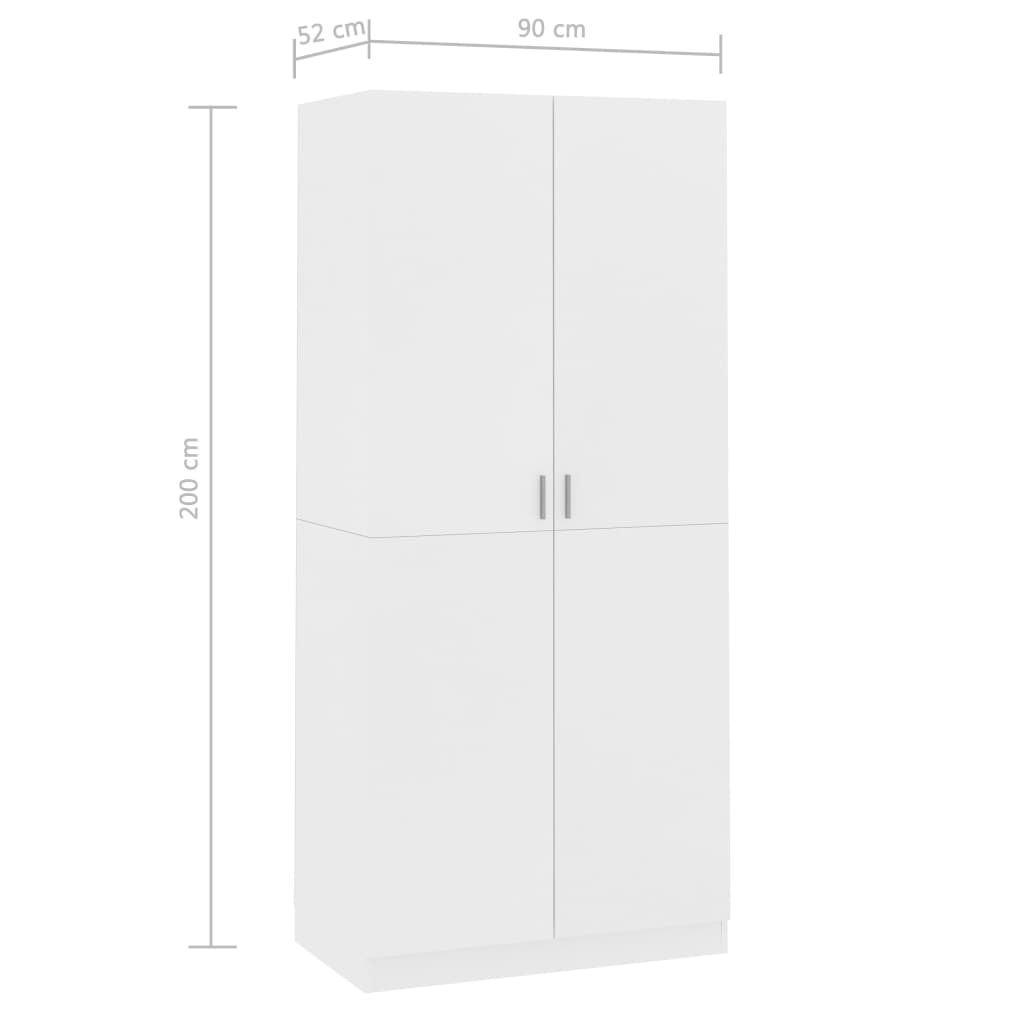 800630 vidaXL Wardrobe White 90x52x200 cm Chipboard