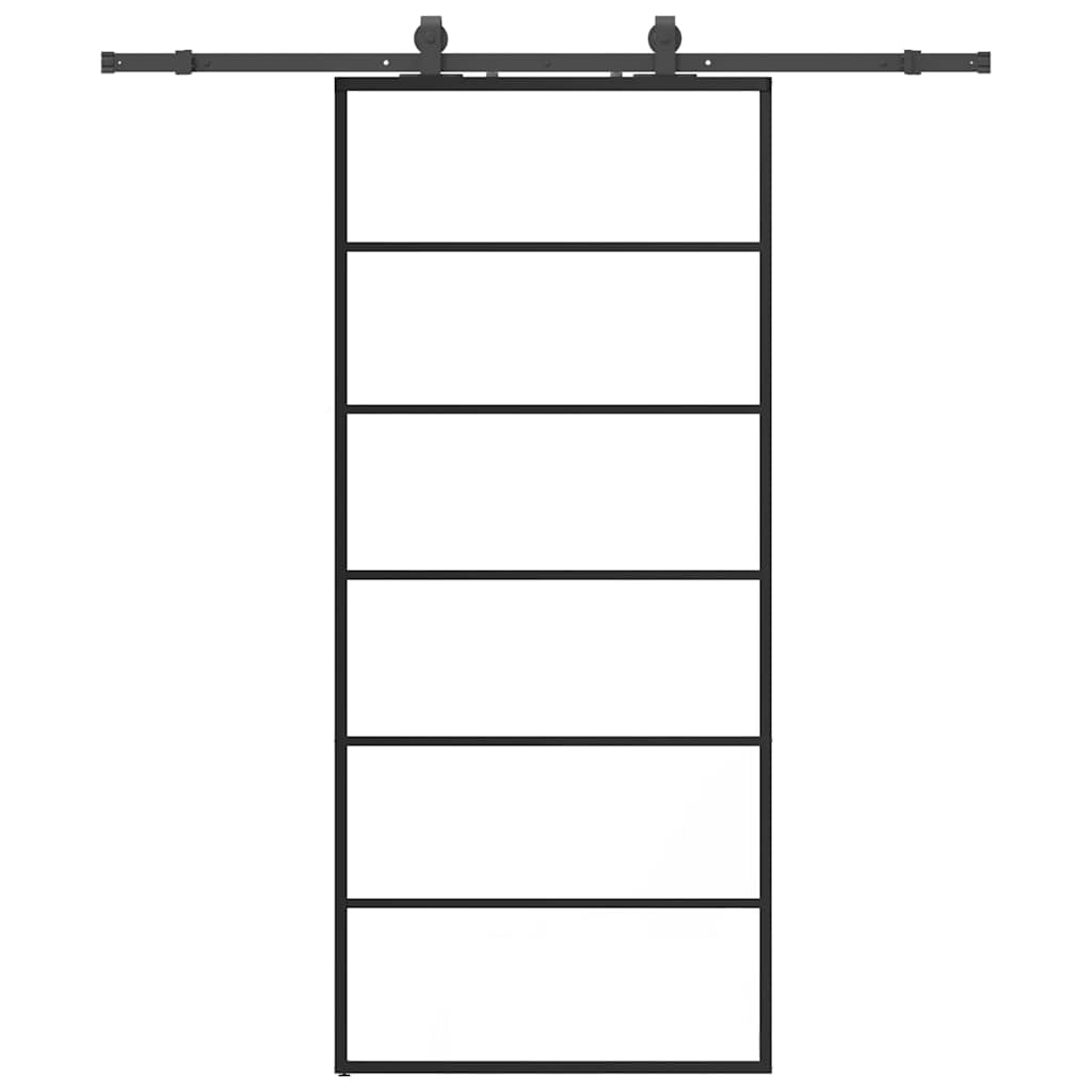 vidaXL Rennihurð með vélbúnaðarsetti Svart 90x205 cm ESG Gler | vidaXL.is